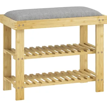 Botník Bambusová lavice na boty 60 x 29 x 49 cm | šedá
