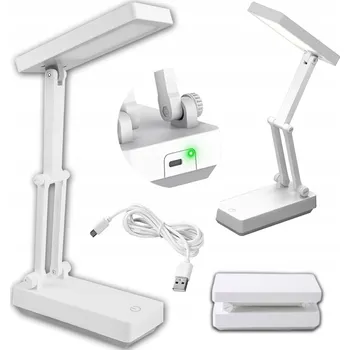 Lampička SKLÁDACÍ PŘENOSNÁ LED LAMPIČKA NA STŮL ŠKOLNÍ KRESLÍŘSKÁ AKUMULÁTOR BÍLÁ