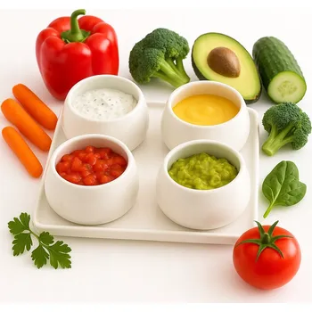 Servírovací tác na pochutiny se 4 miskami na dipy a omáčky, keramika