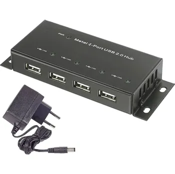 USB hub Renkforce RF-4830984 USB Hub 4 porty USB-A USB 2.0 480 MBit/s kovový ukazatel, pro montáž na zeď černá RF-4830984