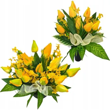 Smuteční dekorace Sada dekorace na hřbitov, věnce na hrob, kytice, jarní květináč, tulipány