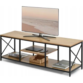 Televizní stolek Velký 140 cm TV stolek regál horizontální prolamovaný RTV Juka dub černý