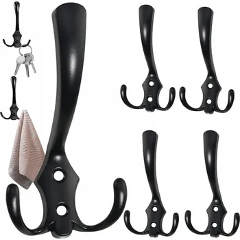 Věšák Nástěnný věšák na nábytek černý matný trojitý kovový háček
