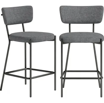 Jídelní židle 2 barové židle s čalouněným sedákem a prohnutým opěrákem, 63 cm | šedé