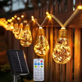 Venkovní osvětlení SOLÁRNÍ ZAHRADNÍ GIRLANDA VENKOVNÍ 7,8m 16x LED žárovka SVĚTÝLKA + Dálkový Ovladač