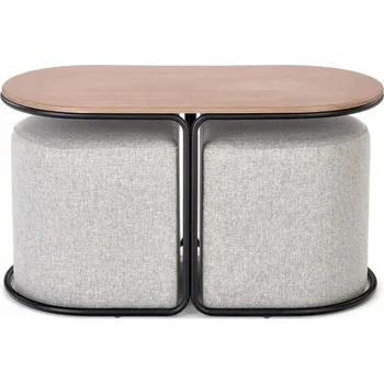 Konferenční stolek Halmar PAMPA konferenční stolek se 2 skrytými taburety, ořech / černá / popelavá