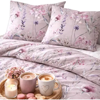 Povlečení Povlečení 220x200 s květinovým vzorem růžové fialové saténové bavlněné 200x220