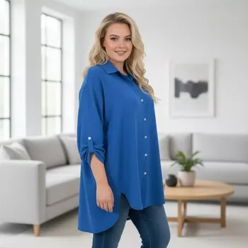 Dámská košile Dlouhá modrá asymetrická košile Ála N1841