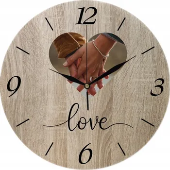Hodiny Nástěnné hodiny Dárek na Valentýna s nápisem Láska + Vaše foto 35 cm