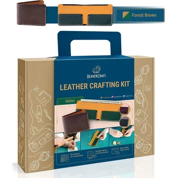 Pracovní nůž BeaverCraft sada na výrobu peněženky Leather Crafting Kit Wallet forest/brown