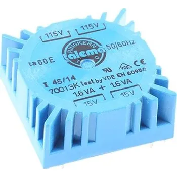 Transformátor Toroidní transformátor, počet výstupů: 2, sekundární napětí: 2 x 15V ac, Plošný spoj, Kolík, 44.7 x 44.7 x 19.5mm