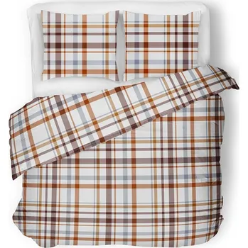 Povlečení Bavlněné povlečení KOBES kostkované 200x220 cm bílé/hnědé