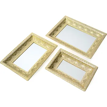 DEKORAČNÍ KOVOVÝ PODNOS GLORI SADA 3 KS 40X30 CM, 35X25 CM, 30X20 CM ZLATÁ