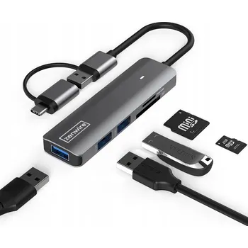 USB hub USB-C HUB 7W1 3x USB 3.0 Adaptér Čtečka karet micro SD TF COMBO SLIM LED