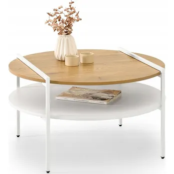 Konferenční stolek Konferenční stolek Mebel-Partner kulatý 80 x 80 x 45 cm bílý, dub