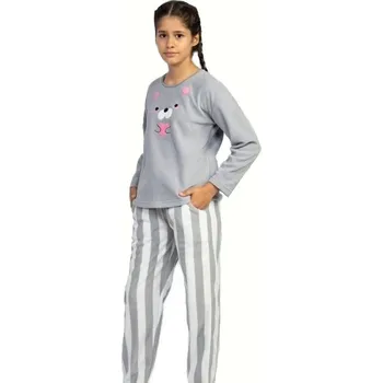 Dívčí pyžamo Dívčí pyžamo extra teplé Medvídek 1T0383 šedá 146-152-11-12-let