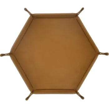 Šestihranný rozkládací tác na kostky 27 x 24,5 cm Umělá kůže Úložný herní tác pro deskové a RPG hry hnědá
