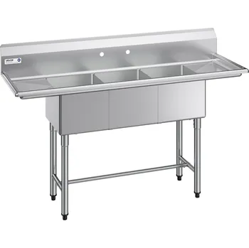 Nerezový dřez Vevor Třídílný nerezový dřez 18-gauge 304, 356×400×279 mm, 2 okapy