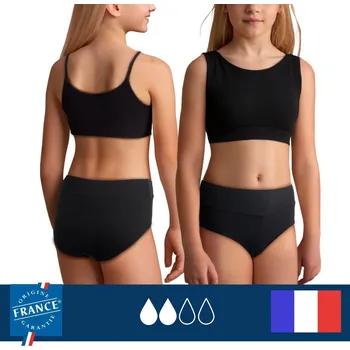 Dámské plavky PLIM UNDERWEAR Spodní díl dívčích menstruačních plavek s vysokým pasem – Střední absorpce 12 LET ČERNÁ