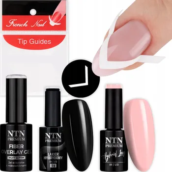 Lak na nehty Sada na nehty Classic French 2x Hybridní lak NTN 5g + Gel Samolepky