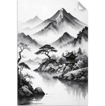 Obraz Samolepky, Japonská krajina malovaná tuší, 100x150 cm