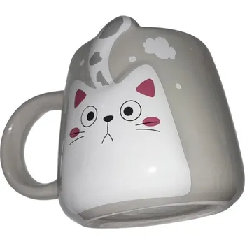 Keramický hrnek šedý s kočkou 330 ml