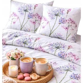 Povlečení Povlečení 140x200 bílé květy saténová bavlněná pastelová barva Produkt PL