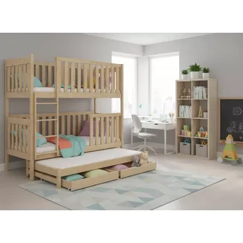 Dětská postel Dětská patrová postel z masivu borovice EMIL s přistýlkou a šuplíky - 200x90 cm - přírodní