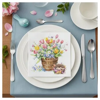 Papírový ubrousek Dekorativní papírový ubrousek JARNÍ KVĚTY S JEŽKEM 33x33 cm balení 20 ks