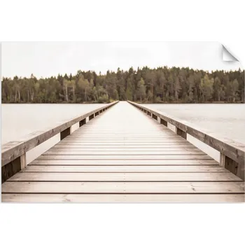 Obraz Samolepicí plakáty, Molo jezero les krajina béžová 150x100