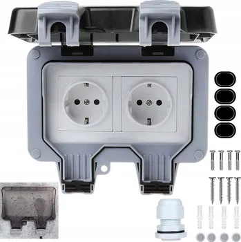 Elektrická zásuvka Dvojitá elektrická zásuvka šedá vodotěsná nástěnná