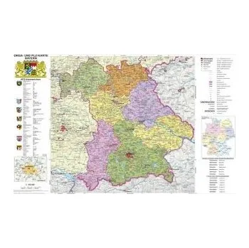 Stiefel Wandkarte Kleinformat Bayern, politisch mit Postleitzahlen, mit Metallstäben