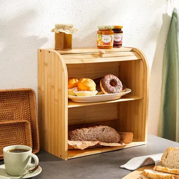 chlebník Die moderne Hausfrau Dvoupatrový bambusový chlebník s rolovacím víkem 475975