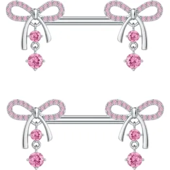 Piercing Piercing do bradavek 1,6 mm Pár lesklých mašliček Elegantní dámský šperk na bradavky Pro ženy a dívky Stylový tělový doplněk růžová