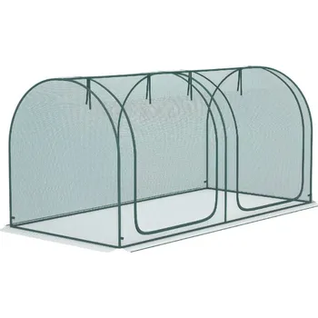 Skleník Outsunny mini skleník 2,49x1,2 m s dveřmi na ochranu rostlin na zahradu a balkon, ocelový rám a HDPE síť tmavě zelená | Aosom.de