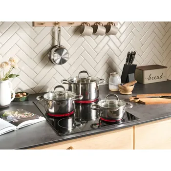 Hrnec 7dílná sada hrnců ze stříbrné nerezové oceli 4 hrnce se skleněnými poklicemi Beliani