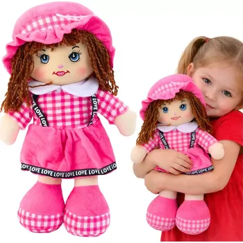 Panenka Růžová látková panenka s kostkovanými šaty 35 cm