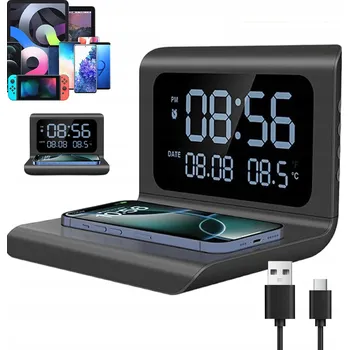 Hodiny 2V1 HODINY S BUDÍKEM ELEKTRONICKÉ STOJÍCÍ LED RYCHLÉ BEZDRÁTOVÉ NABÍJENÍ