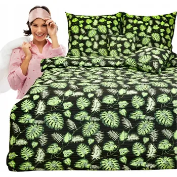 Povlečení Krepové povlečení 140x200 2x70/80 Palmové Listy na Černém - Silné a Kvalitní