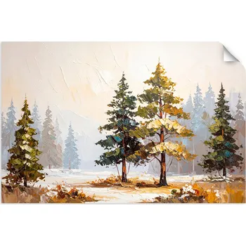 Obraz Samolepka na stěnu, Les Borovice Stromy Krajina imitace malby 45x30