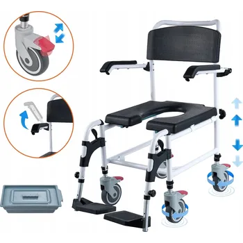 Toaletní křeslo Toaletní a sprchový vozík / židle 4v1, nosnost 158 kg, hliníkový