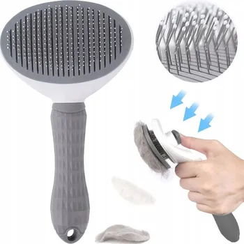 Péče o srst a drápky SAMOČISTICÍ KARTÁČ PRO PSA KOČKU NA ODSTRAŇOVÁNÍ SRSTI, HŘEBEN, ŠEDÝ