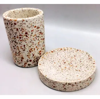 Mýdlenka Elegantní koupelnová sada Terrazzo – Kelímek + Mýdlenka