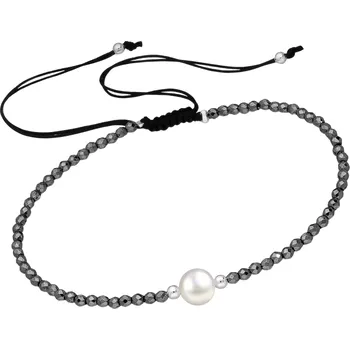 Náramek Šňůrkový náramek Hematit s perličkou Ag 925/1000