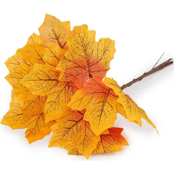 umělá květina Umělé listy na drátku 10 ks, barva 1 oranžovožlutá