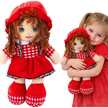 Panenka textilní panenka na mazlení v červených kostkovaných šatech 35 cm
