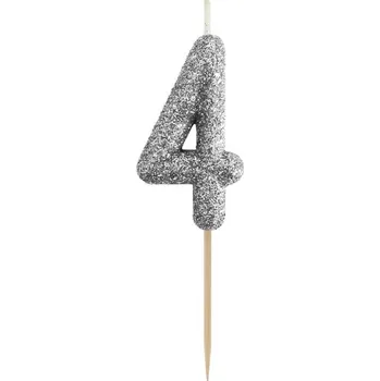 Svíčka Dortová svíčka B&C - číslo "4" glitter černá 11 cm