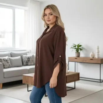 Dámské oblečení Dlouhá tyrkysová asymetrická košile Ála N1845