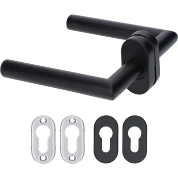 dveřní klika KLD84N-B, nerezová, barva černá - nerezová klika na dveře vč. dolní rozety a příslušenství k montáži, balení 1 pár, vhodné i do venkovního prostředí