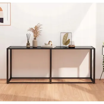 Konferenční stolek Konzolový Stolek, černý mramor, 180 x 35 x 75,5 cm, tvrzené sklo